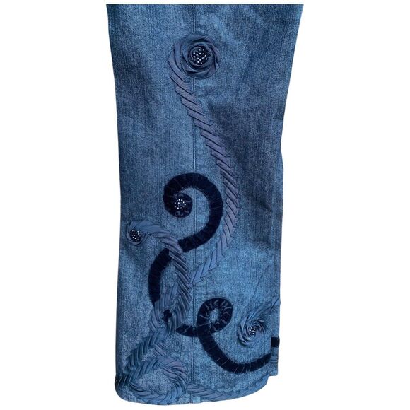 Vtg Y2K Black Swirl Velvet Embroidered Stretch Flare Jeans Pants Sz 10 Boho Goth - Picture 5 of 16